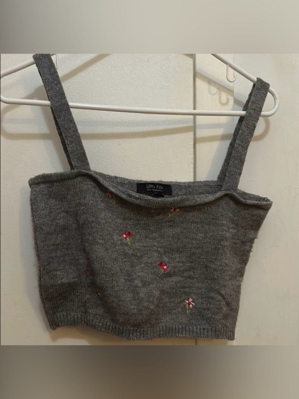 Witty Fox Gray Embroidered Scoop Neck Sweater Tank